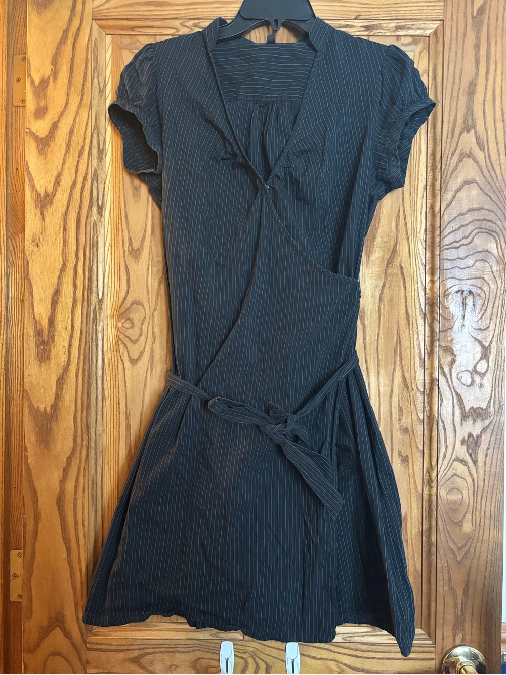 Express Black Pinstripe Wrap Dress